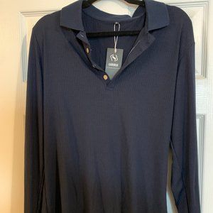 URRU Button Up Long Sleeve Shirt, Color Navy Blue, Size Medium,